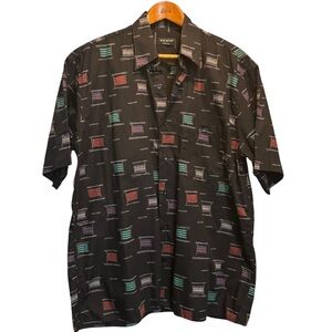Riscatto Short Sleeve Button Down Shirt Size XL Black Multi Color Casual Shirt